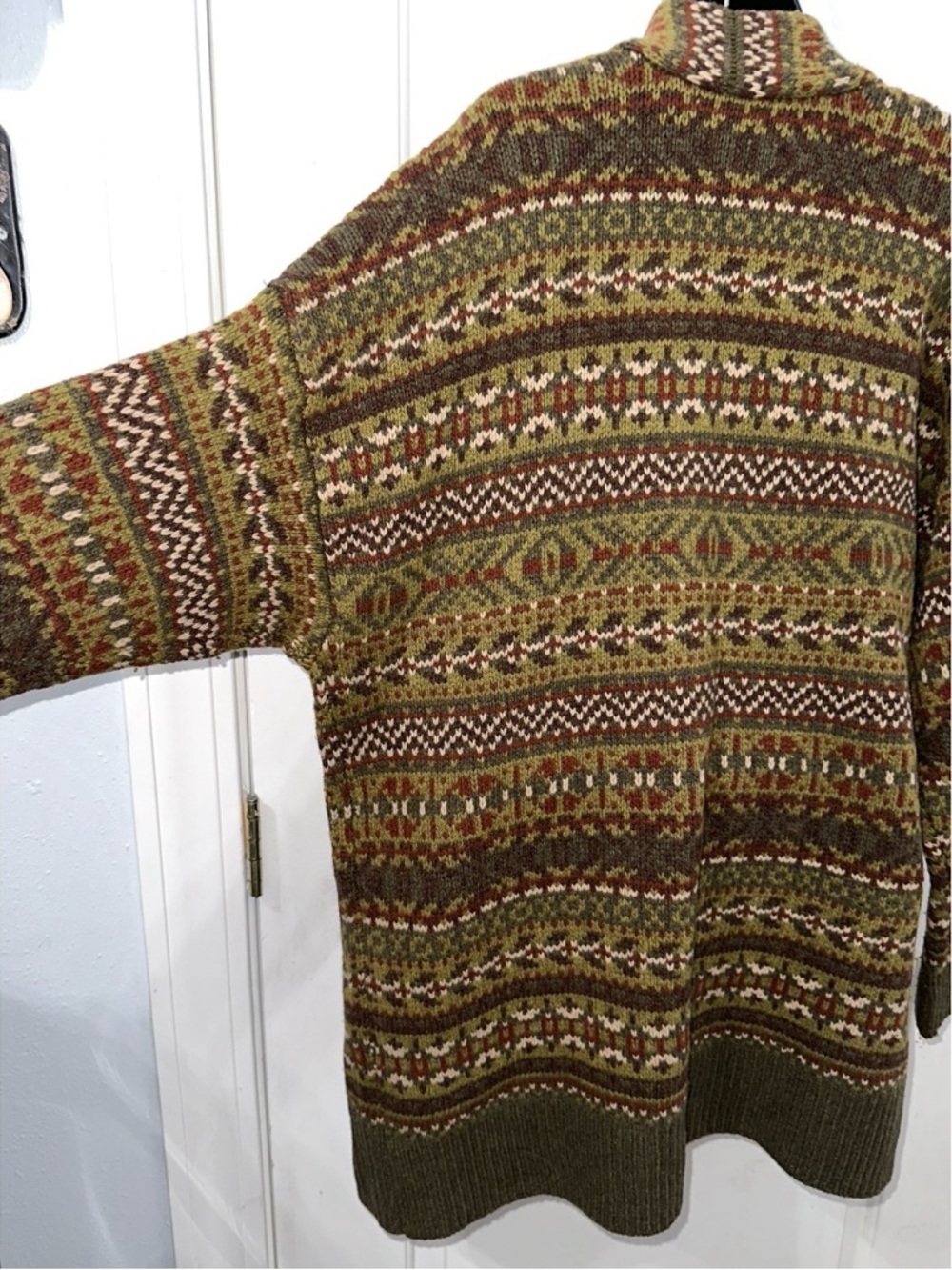 Orvis olive mix Fair Isle merino long cardigan sweater size Large - Picture 5 of 7
